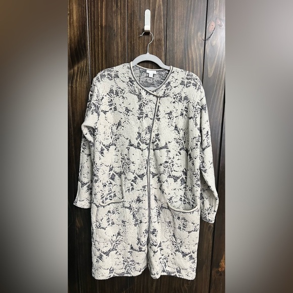 J. JILL White Gray Long Sleeve Jacquard Topper Longline Coat Jacket Size:Small - Picture 5 of 15
